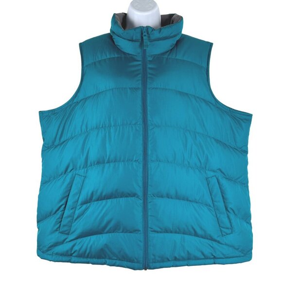 Lands' End Puffer Down Vest Womens 2X Teal Full Zip Polyester Outdoor CJ-1905 - Picture 1 of 10